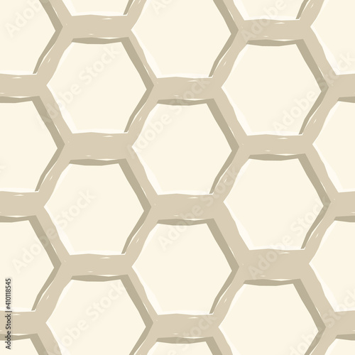 Endless simple seamless pattern on a beige background. Brown Honeycomb for bees. Curved lines, hand drawn simulation effect