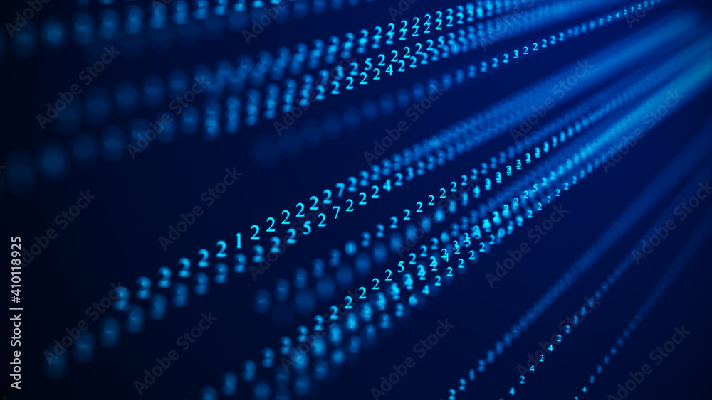 Blue matrix background. Technology stream binary code. Falling numbers on screen. Programming, coding, hacking and encryption. 3d rendering. Blue matrix background. Technology stream binary code. Falling numbers on screen. Programming, coding, hacking and encryption. 3d rendering.