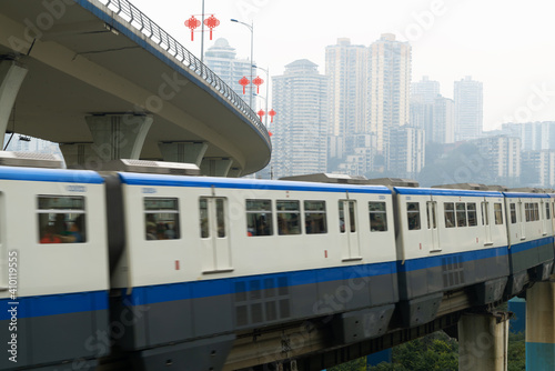 Light rail runs on bridges at high speed in Chongqing, China © onlyyouqj