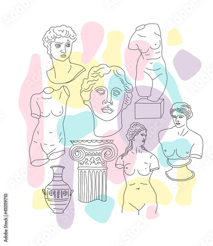 Ancient Greece and Rome set tradition and culture vector pattern. The linear trend of the ancient print, Ancient Greece and Ancient Rome.