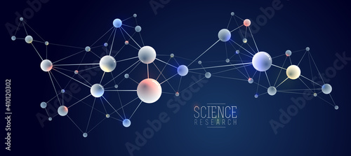Vector molecules scientific chemistry and physics theme vector abstract background, micro and nano science and technology theme, atoms and microscopic particles.