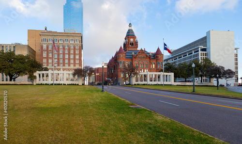 Dealey Plaza, city park divided by Main St. in West End Dallas, Texas photo