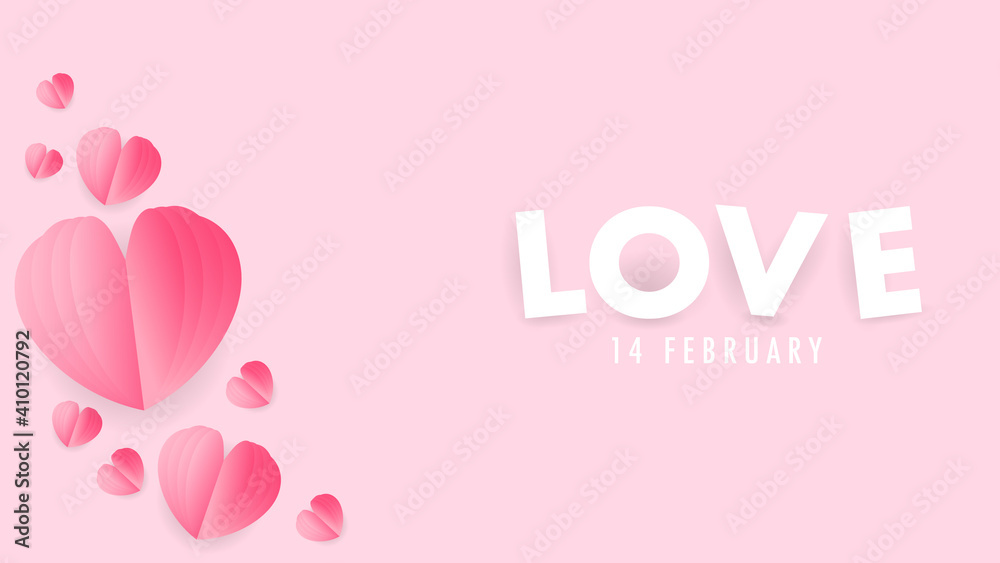 LOVE text with heart background on pink background. Vector Illustration EPS 10