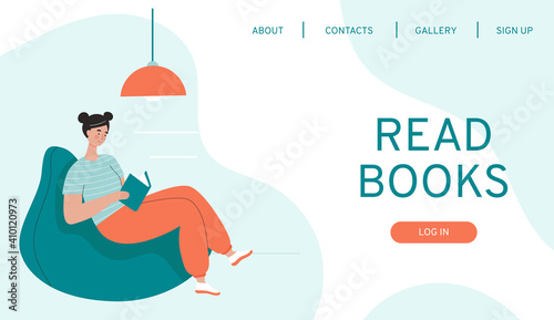 Design web page template for a website for a book store, online learning, digital library.Vector illustration in a flat style.Men and women with books in different poses