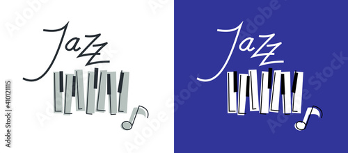 Jazz music emblem or logo vector flat style illustration isolated, grand piano logotype for recording label or studio or musical band.