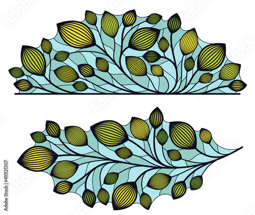 Floral vector design with leaves and branches isolated over white, classical elegant fashion style banner or text divider for design, luxury vintage linear emblem or frame element.