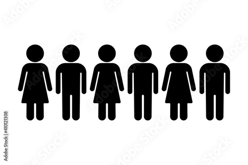 Group of man and woman. Six person standing in a row. Group of people vector illustration