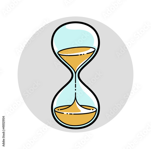 Hourglass sand watch vector illustration or icon isolated on white, simple style object design.