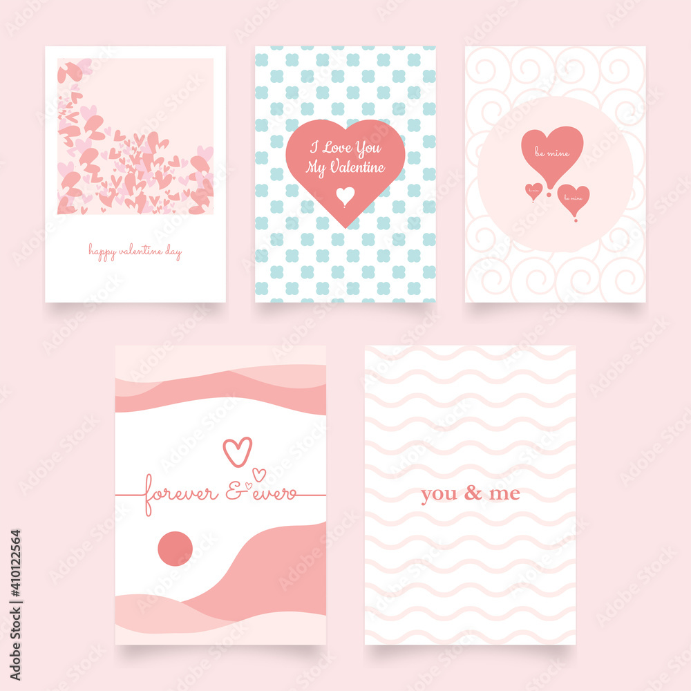 Simple pink pastel Valentine's day cards set love abstract A5 template design vector ai and eps10