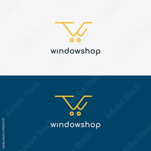 Logo letter W shop line monogram design. concept initial w and shopping bag.