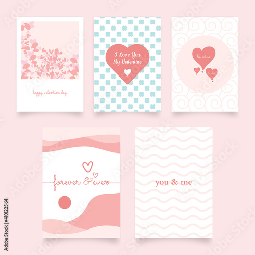 Simple pink pastel Valentine's day cards set love abstract A5 template design vector ai and eps10