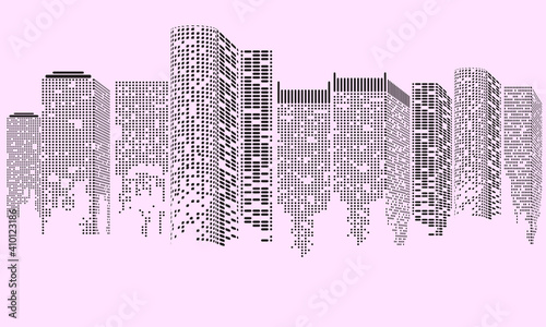 Fototapeta Naklejka Na Ścianę i Meble -  Abstract Futuristic City. Cityscape buildings made up with dots, Digital city landscape. Vector illustration.