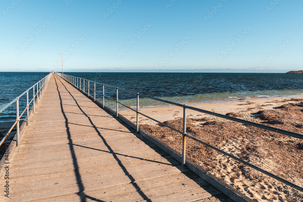 Marion Bay jetty at sunset during summer evening, Yorke Peninsula, South Australia