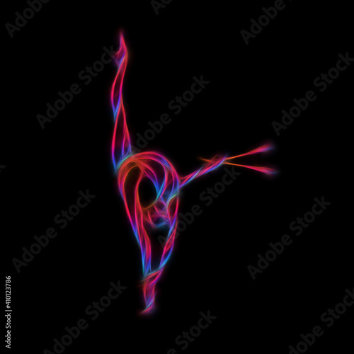 Abstract silhouette of gymnastic girl with clubs. Art gymnastics