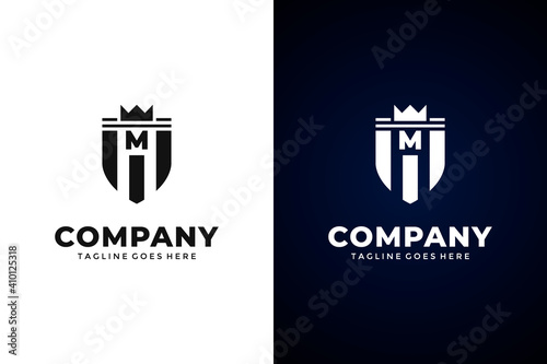 Modern Shield and letter m logo template.Vector shield emblem design. Shield logo design.