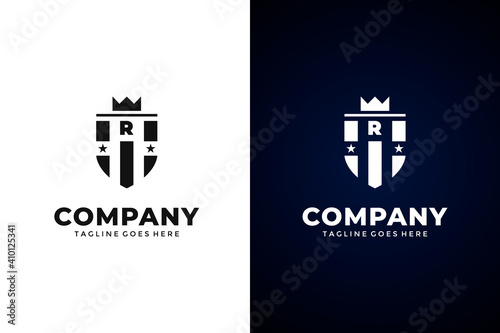 Modern Shield and letter R logo template.Vector shield emblem design. Shield logo design.