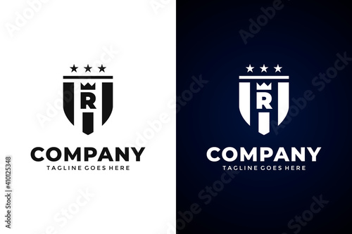 Modern Shield and letter R logo template.Vector shield emblem design. Shield logo design.