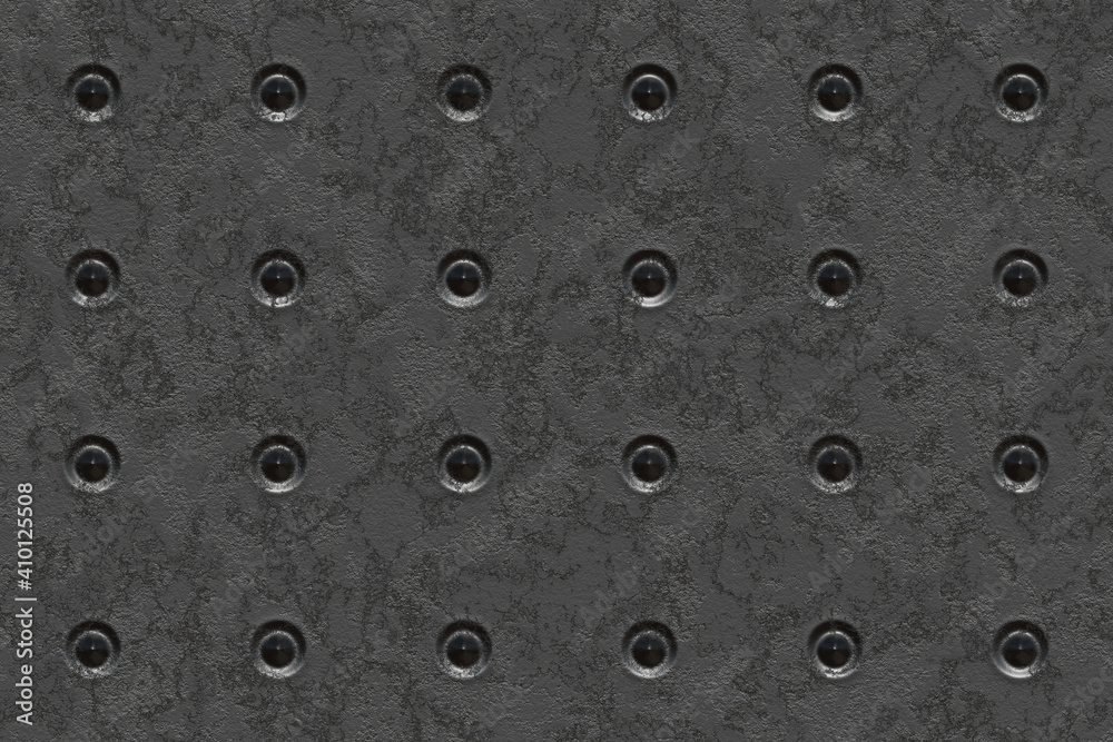 Gray metal-iron panel with circles texture.Seamless pattern background. Gray metal-iron panel with circles texture.Seamless pattern background.