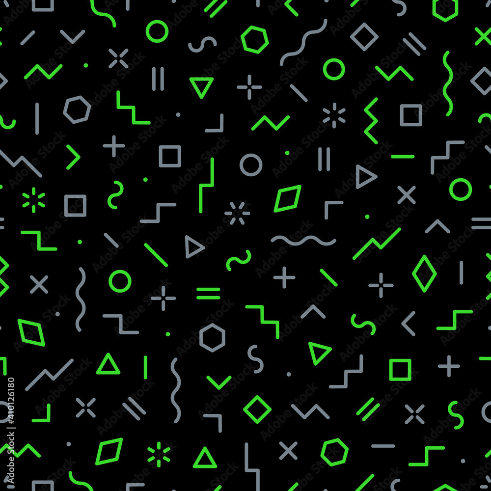 Geometric pattern. Abstract seamless pattern with school elements. Hipster background. Repeated funky design for prints. Memphis shapes. Fashion geometry. Repeating modern texture. Vector illustration Geometric pattern. Abstract seamless pattern with school elements. Hipster background. Repeated funky design for prints. Memphis shapes. Fashion geometry. Repeating modern texture. Vector illustration