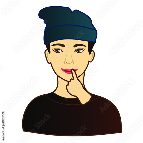 emoji with indecisive man that is unsure what to think about current situation with a bit puzzled and confused face touching his lips with index finger while trying to decide what to do
