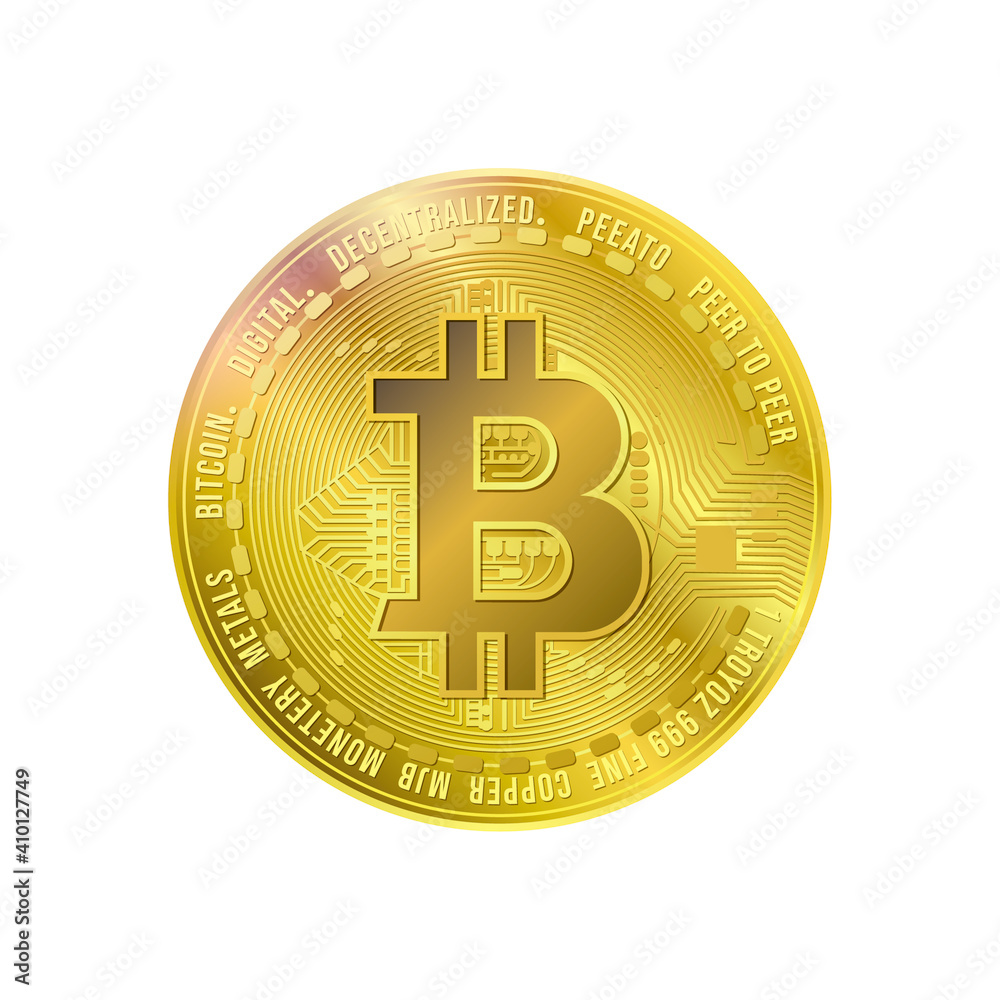 Bitcoin gold coin. Digital currency. Illustration on white background Bitcoin gold coin. Digital currency. Illustration on white background