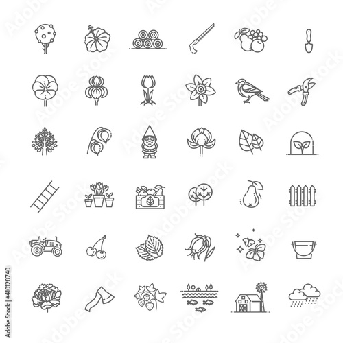 Collection of gardening vector line icons. Flower and Gardening