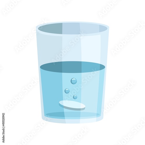 Glass with water and pills, color vector illustration isolated on white background.