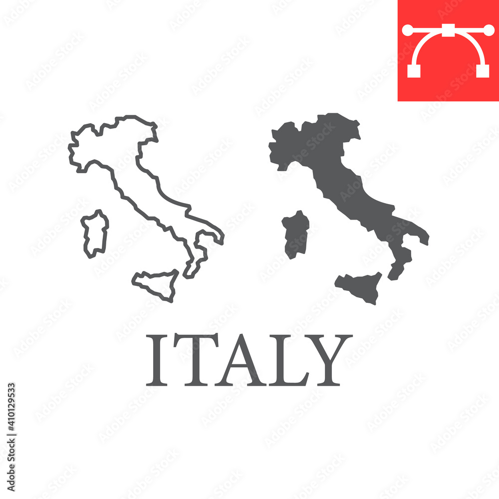 Map of Italy line and glyph icon, country and geography, italy map sign vector graphics, editable stroke linear icon, eps 10.