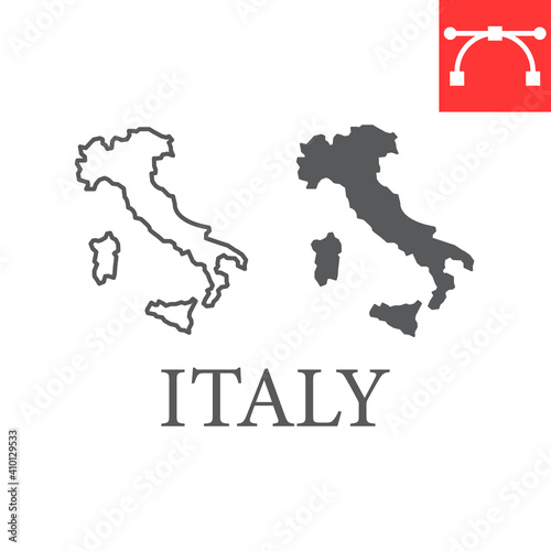 Map of Italy line and glyph icon, country and geography, italy map sign vector graphics, editable stroke linear icon, eps 10.