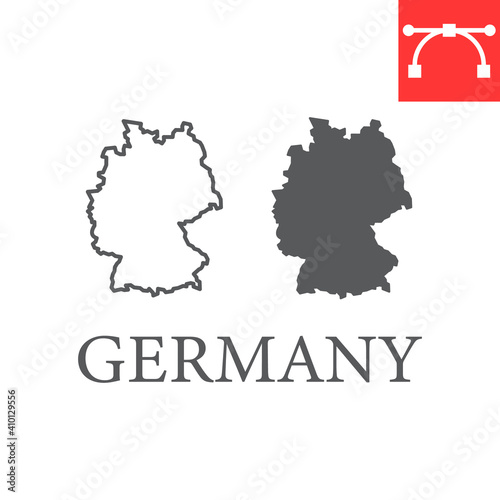 Map of Germany line and glyph icon, country and geography, germany map sign vector graphics, editable stroke linear icon, eps 10.