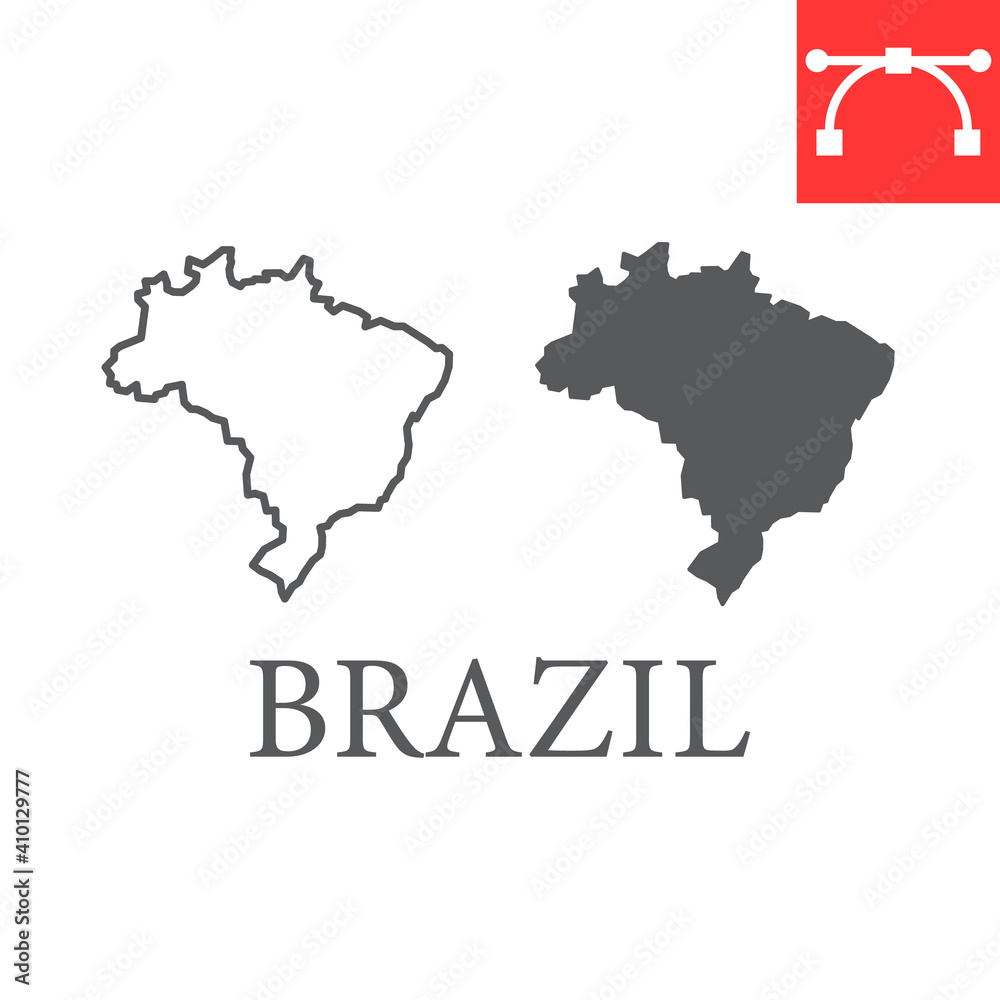 Map of Brazil line and glyph icon, country and geography, brazil map sign vector graphics, editable stroke linear icon, eps 10.