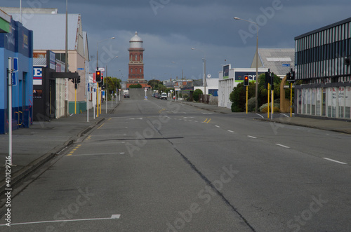 Street and Invercagill Water Tower. South Island. New Zealand.