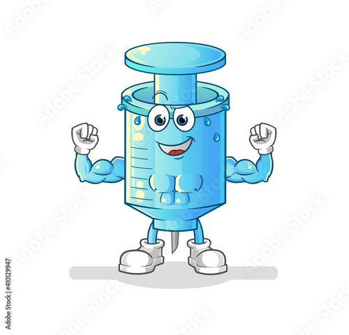 syringe muscular cartoon. cartoon mascot vector