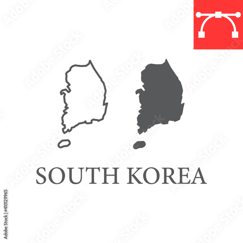 Map of South Korea line and glyph icon, country and geography, south korea map sign vector graphics, editable stroke linear icon, eps 10.