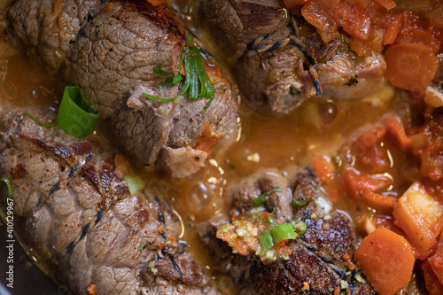 Tasty roulades beef on plate..