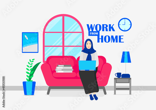 A woman is working from home with a video conference. although in the midst of a pandemic it still works and is productive