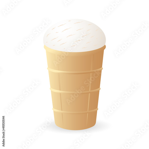 Creamy vanilla ice cream in a waffle cup. Isolated on white