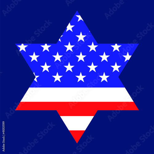Star of David with american flag inside. Religious symbol