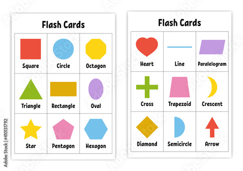 Learning shapes. Cutting practice for kids. Education developing worksheet. Activity page with pictures. Color game for children. Isolated vector illustration. Cartoon style.