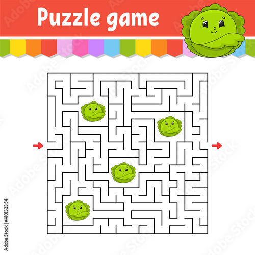 Square maze. Game for kids. Puzzle for children. Labyrinth conundrum. Color vector illustration. Find the right path. Isolated vector illustration. Cartoon character.