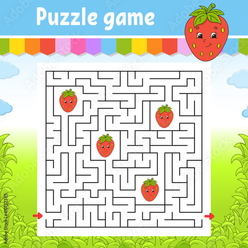 Square maze. Game for kids. Puzzle for children. Labyrinth conundrum. Color vector illustration. Find the right path. Isolated vector illustration. Cartoon character.