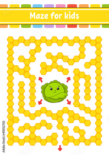 Rectangular color maze. Game for kids. Funny labyrinth. Education developing worksheet. Activity page. Puzzle for children. Cartoon character. Logical conundrum. Vector illustration.