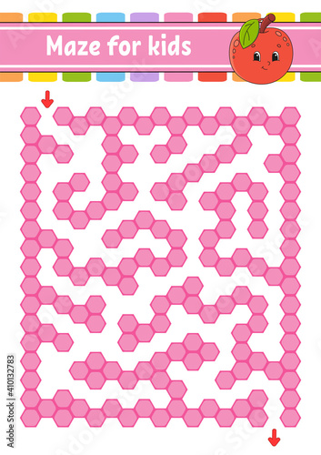 Rectangular color maze. Game for kids. Funny labyrinth. Education developing worksheet. Activity page. Puzzle for children. Cartoon character. Logical conundrum. Vector illustration.