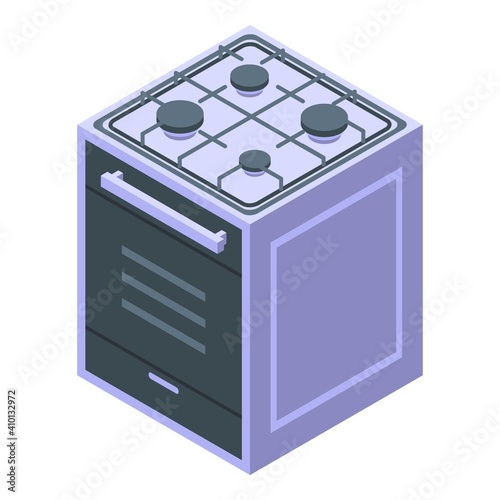 Kitchen burning gas stove icon. Isometric of kitchen burning gas stove vector icon for web design isolated on white background