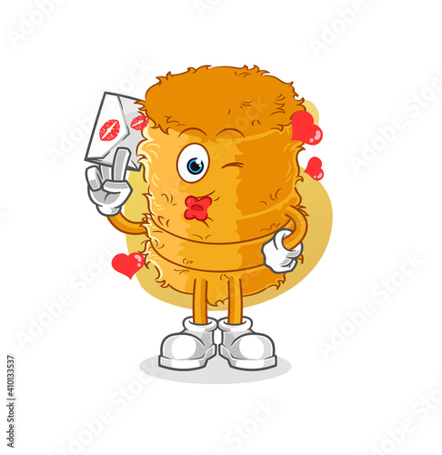 straw roll hold love letter illustration. character vector