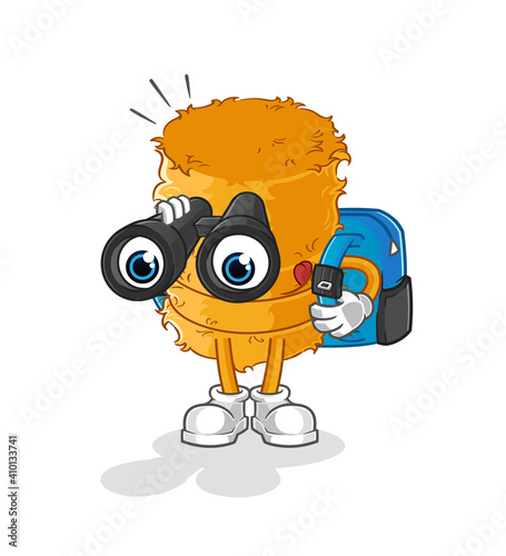 straw roll with binoculars character. cartoon mascot vector