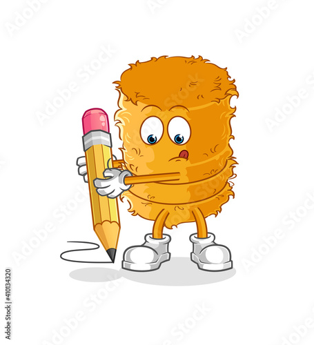 straw roll write with pencil. cartoon mascot vector