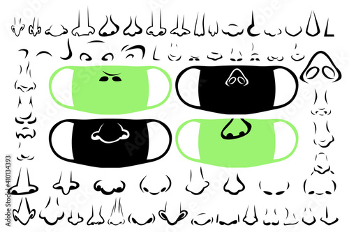 A large set of stylized noses. Images for medical masks and other purposes.
