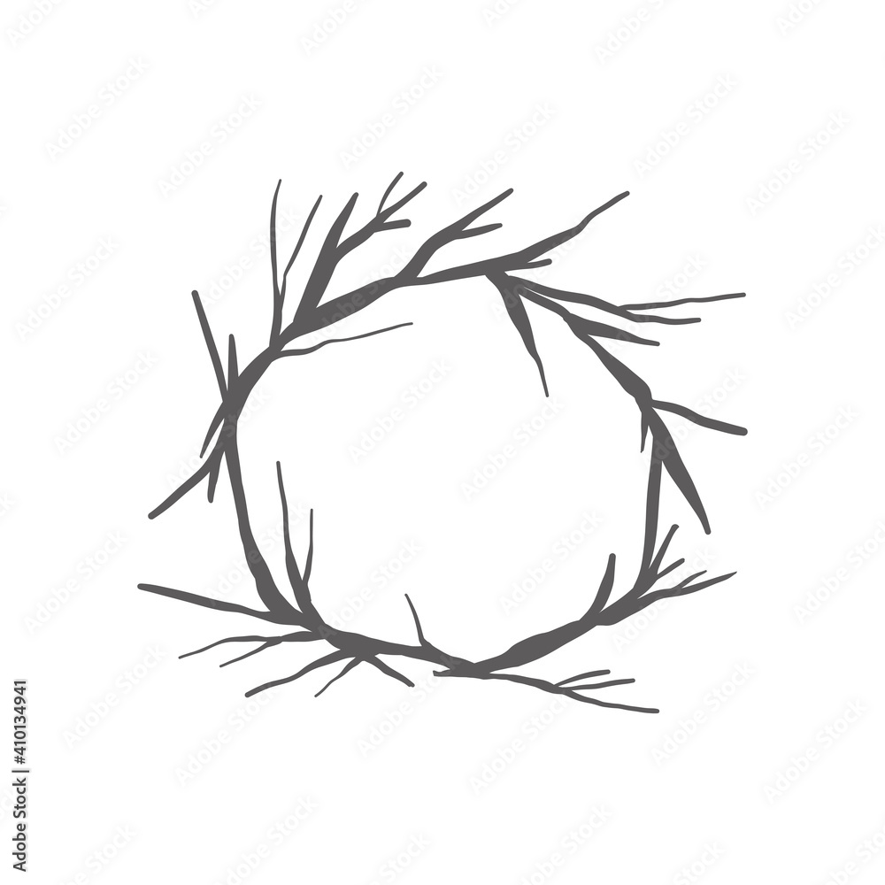 A wreath of twigs. Branch decor. Doodle vector. Hand-drawn in cartoon style, isolated on white background. A wreath of twigs. Branch decor. Doodle vector. Hand-drawn in cartoon style, isolated on white background.