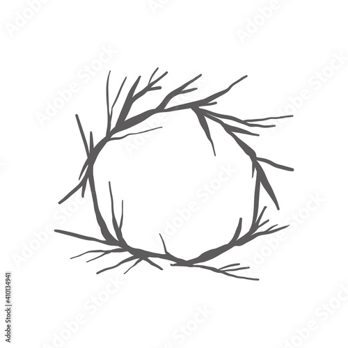 A wreath of twigs. Branch decor. Doodle vector. Hand-drawn in cartoon style, isolated on white background.